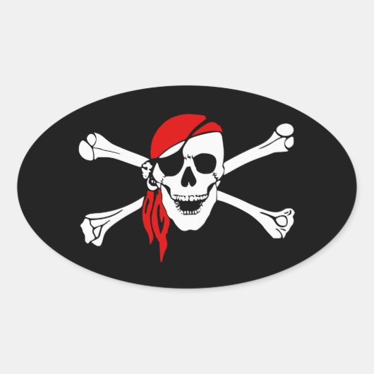 Pirate Skull und Crossbones mit Red Bandana Ovaler Aufkleber (Vorderseite)
