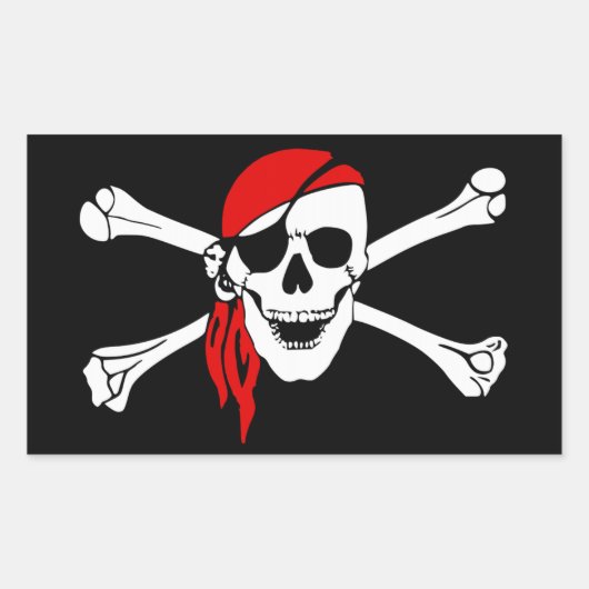 Pirate Skull und Crossbones mit Red Bandana Rechteckiger Aufkleber (Vorderseite)