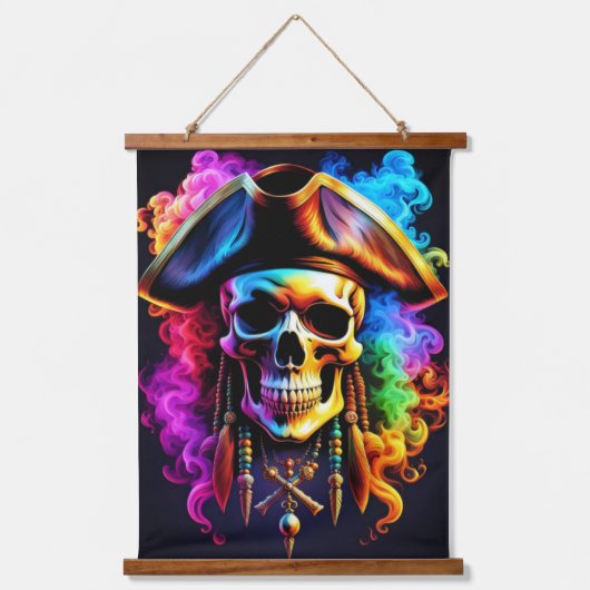 Pirate Skull Wall Tapestry Wandteppich Mit Holzrahmen (Vorderseite)
