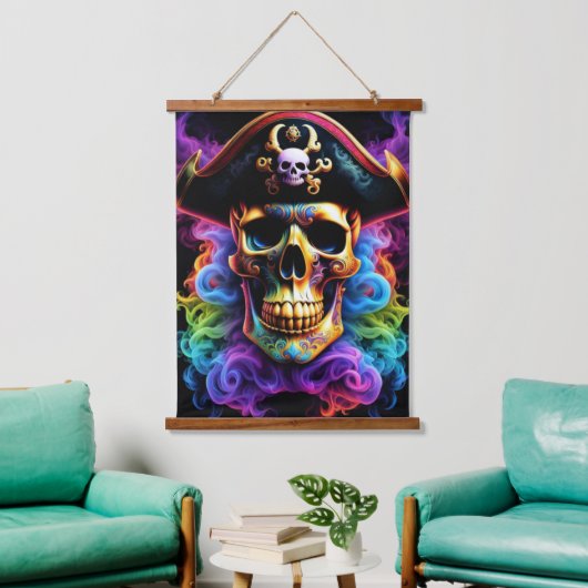 Pirate Skull Wall Tapestry Wandteppich Mit Holzrahmen (Wohnzimmer)