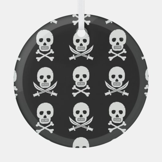 Pirate Skulls Crossbones Nahtloses Muster Ornament Aus Glas (Vorderseite)