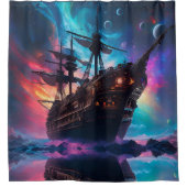Pirate SpaceShip Landungen auf einem anderen Plane Duschvorhang (Vorderseite)