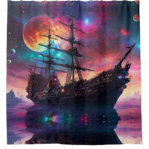 Pirate SpaceShip Landungen auf einem anderen Plane Duschvorhang