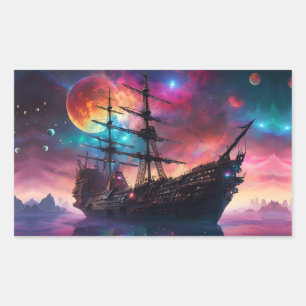Pirate SpaceShip Landungen auf einem anderen Plane Rechteckiger Aufkleber