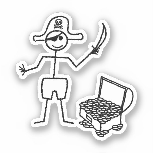 Pirate Stickman mit Schatztruhe Aufkleber (Vorderseite)