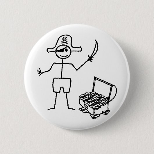 Pirate Stickman mit Schatztruhe Button (Vorderseite)