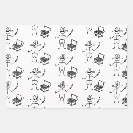 Pirate Stickman mit Schatztruhe Geschenkpapier Set (Vorderseite 2)