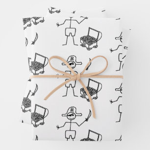 Pirate Stickman mit Schatztruhe Geschenkpapier Set