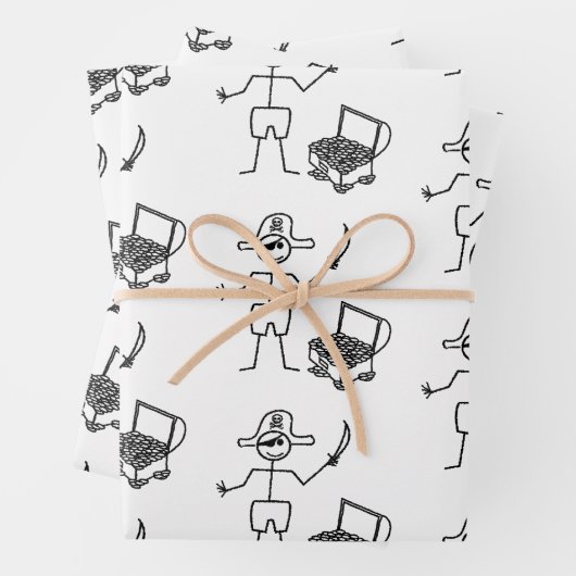 Pirate Stickman mit Schatztruhe Geschenkpapier Set (Beispiel)