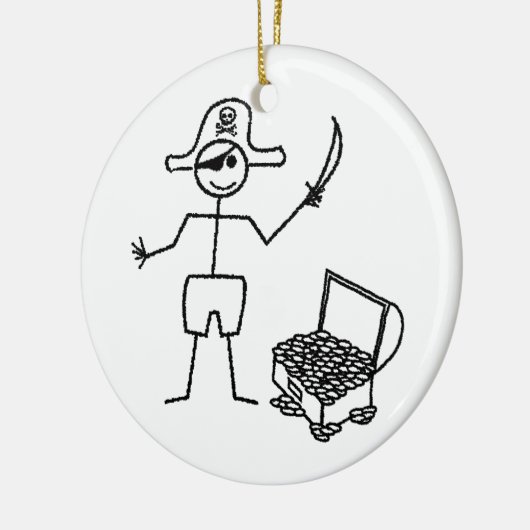 Pirate Stickman mit Schatztruhe Keramik Ornament (Links)