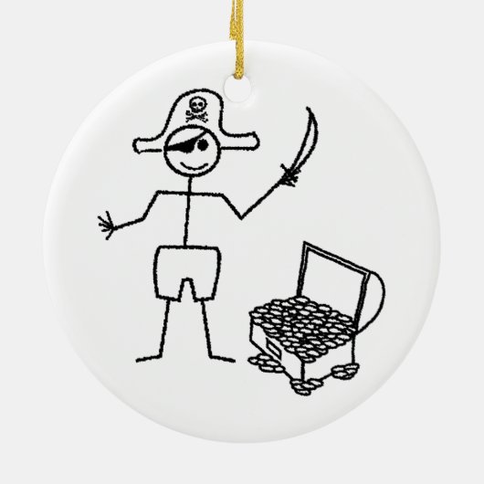 Pirate Stickman mit Schatztruhe Keramik Ornament (Hinten)