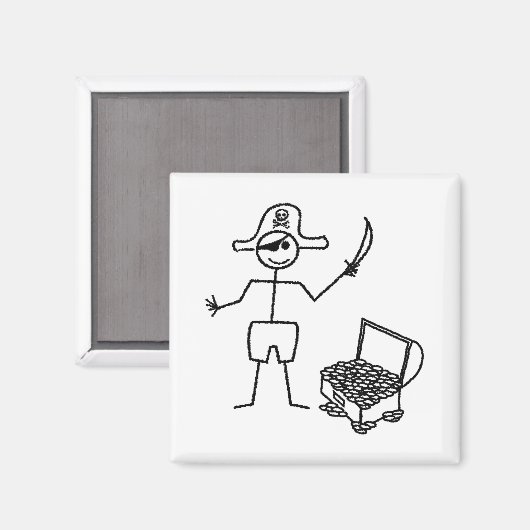 Pirate Stickman mit Schatztruhe Magnet (Vorderseite/Rückseite)