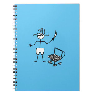 Pirate Stickman mit Schatztruhe Notizblock