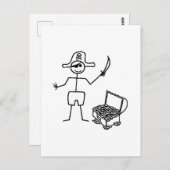 Pirate Stickman mit Schatztruhe Postkarte (Vorne/Hinten)