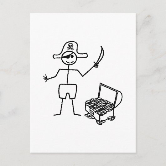 Pirate Stickman mit Schatztruhe Postkarte (Vorderseite)