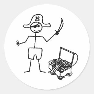 Pirate Stickman mit Schatztruhe Runder Aufkleber