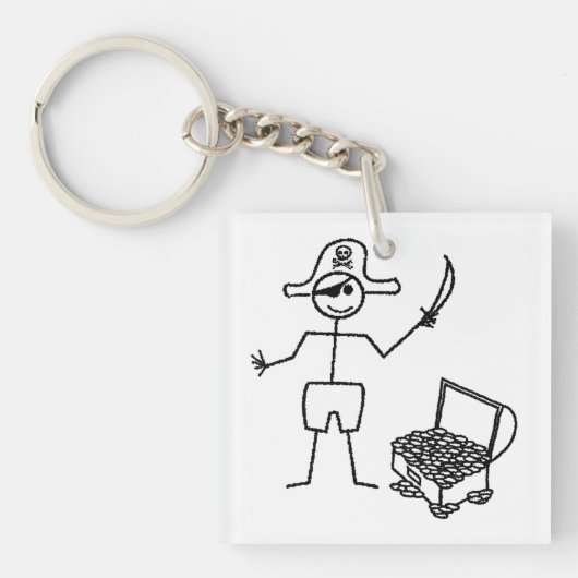 Pirate Stickman mit Schatztruhe Schlüsselanhänger (Vorderseite)