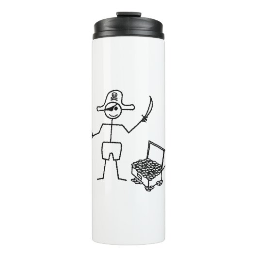 Pirate Stickman mit Schatztruhe Thermosbecher (Vorderseite)