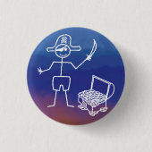 Pirate Stickman mit Schatztruhe Wasserfarbe Button (Vorderseite)