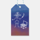 Pirate Stickman mit Schatztruhe Wasserfarbe Geschenkanhänger (Vorderseite)
