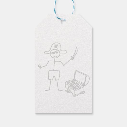 Pirate Stickman mit Schatztruhe Wasserfarbe Geschenkanhänger (Rückseite)