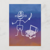 Pirate Stickman mit Schatztruhe Wasserfarbe Postkarte (Vorderseite)