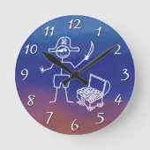 Pirate Stickman mit Schatztruhe Wasserfarbe Runde Wanduhr (Vorderseite)