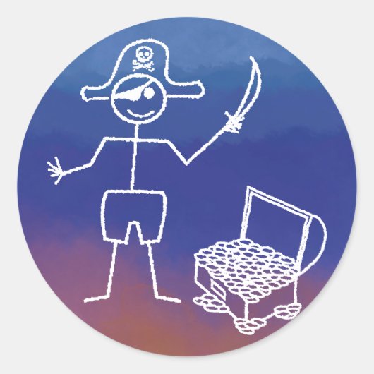 Pirate Stickman mit Schatztruhe Wasserfarbe Runder Aufkleber (Vorderseite)
