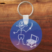 Pirate Stickman mit Schatztruhe Wasserfarbe Schlüsselanhänger (Rückseite)