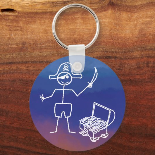 Pirate Stickman mit Schatztruhe Wasserfarbe Schlüsselanhänger (Vorderseite)