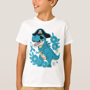 Pirate T-Rex Blue Floral Ribbon Pirate Dinosaurier T-Shirt