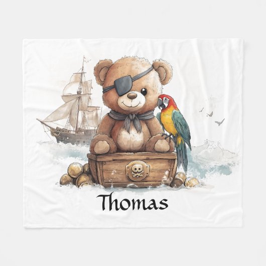 Pirate Teddy Bear Adventure - Customizable Fleecedecke (Vorderseite (Horizontal))
