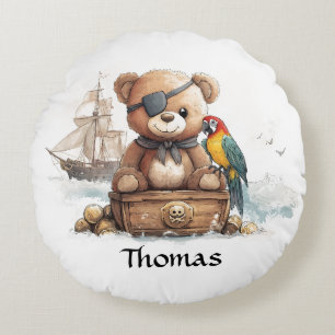 Pirate Teddy Bear Adventure - Customizable Rundes Kissen