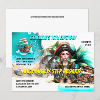 Pirate Thema Geburtstag Mädchen Kapitän Schatztruh Einladung