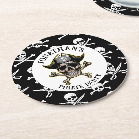 Pirate Thema Party Erwachsene Skull.Cross Bones Runder Pappuntersetzer (Angewinkelt)