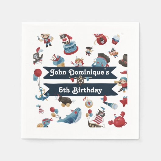 Pirate Theme Birthday Party Napkin Serviette (Vorderseite)