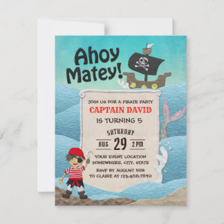 Pirate Theme Captain Boy Birthday Party Einladung