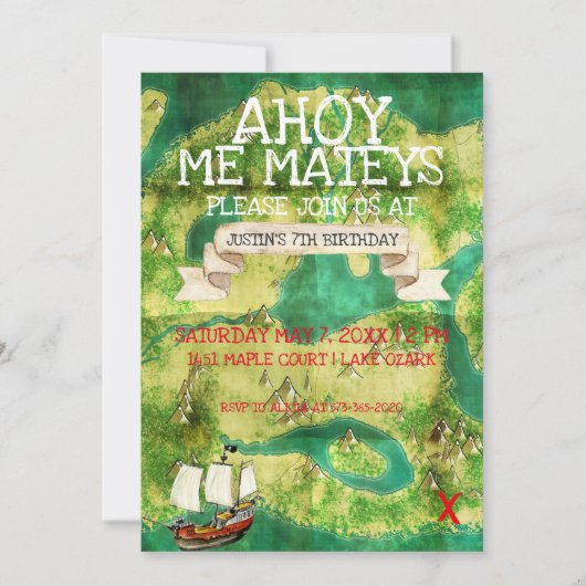 Pirate Theme Party | Wasserfarben-Karte Einladung (Vorderseite)