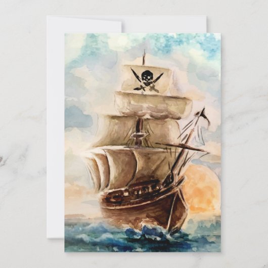 Pirate Theme Party | Wasserfarben-Karte Einladung (Rückseite)