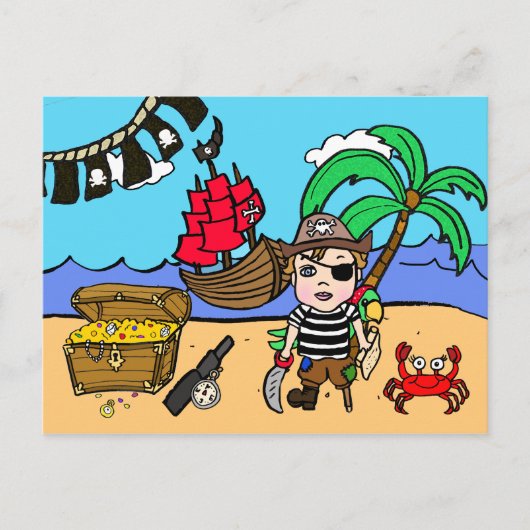 Pirate Themed Birthday Einladung Postkarte (Vorderseite)