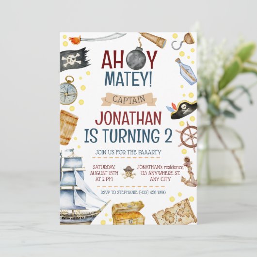 Pirate Themed Birthday Party Einladung (Stehend Vorderseite)