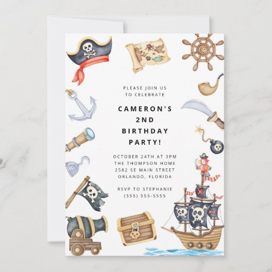 Pirate Themed Birthday Party Invitation Einladung (Vorderseite)