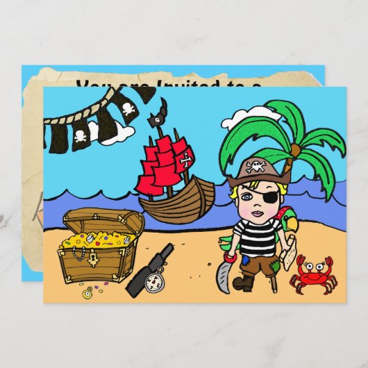 Pirate Themed Boys Einladung zum Geburtstag (Vorne/Hinten)