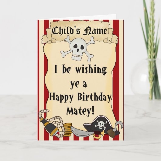Pirate Themed Child Happy Birthday Card Karte (Vorderseite)