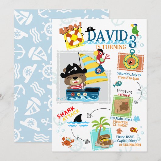 Pirate Themed Geburtstagsparty Einladung (Vorne/Hinten)