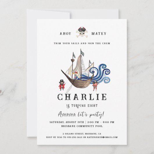 Pirate Themed Geburtstagsparty Einladung (Vorderseite)