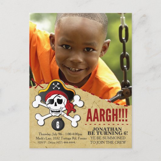 Pirate Themed Party Einladung für Kinder (Vorderseite)
