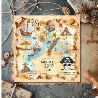 Pirate Themed Schatzkarte Geburtstagspartei Einladung