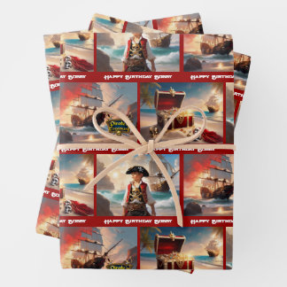 Pirate Treasure Boy's Birthday Personalize Name 3 Geschenkpapier Set
