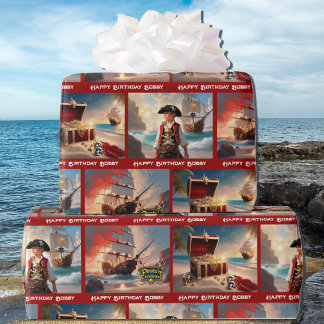 Pirate Treasure Boy's Birthday Personalize Name Geschenkpapier